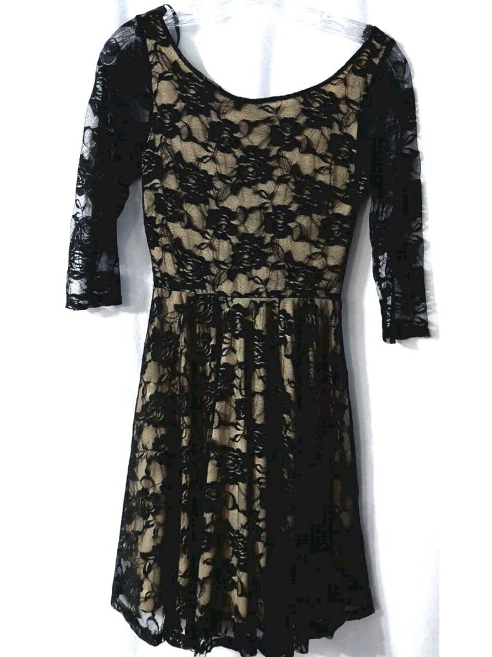 Deb Dress Black Lace Tan Lined Junior Size Small Debs Y2K